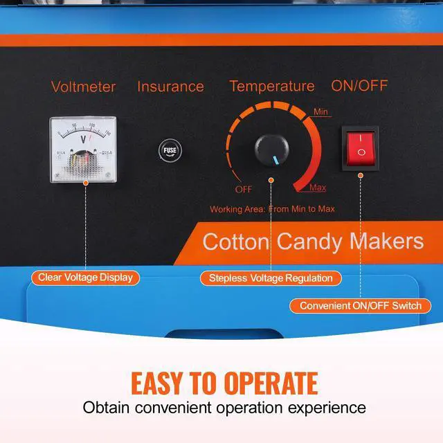 Alt view image 10 of 14 - VEVOR  Electric Cotton Candy Machine with Cart, 1000W Commercial Candy Floss Maker with Stainless Steel Bowl, Sugar Scoop and Drawer, Perfect for Home, Kids Birthday, Family Party, Blue