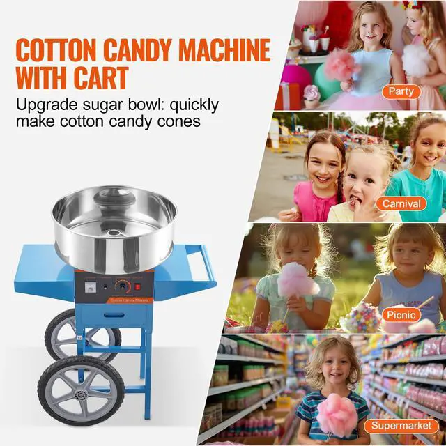 Alt view image 13 of 14 - VEVOR  Electric Cotton Candy Machine with Cart, 1000W Commercial Candy Floss Maker with Stainless Steel Bowl, Sugar Scoop and Drawer, Perfect for Home, Kids Birthday, Family Party, Blue