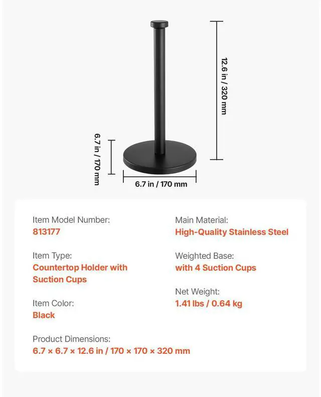 Alt view image 14 of 14 - VEVOR Paper Towel Holder Countertop Stainless Steel Paper Towel Stand for Kitchen