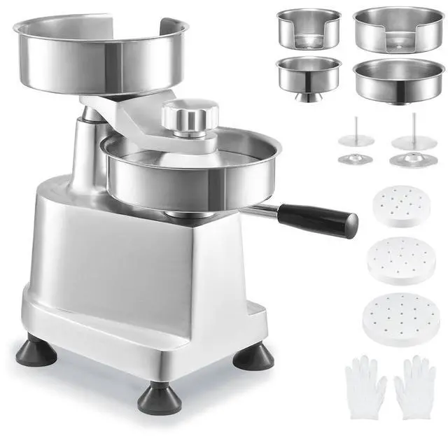 Alt view image 9 of 15 - VEVOR Commercial Burger Patty Maker  Hamburger Beef Patty Maker with 3 Convertible Mold(4/5/6-inch)  Heavy Duty Stainless Steel Burger Press Machine  Meat Forming Processor with 1500 Pcs Patty Papers