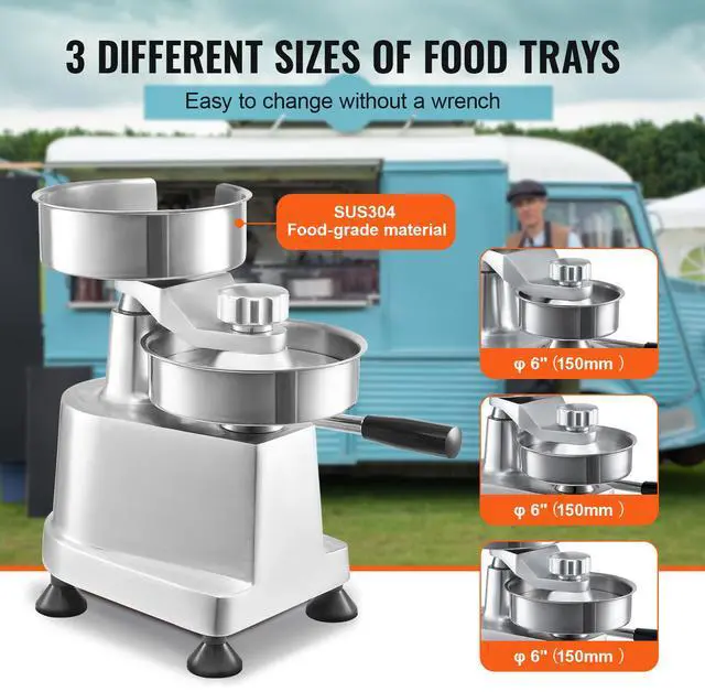 Alt view image 11 of 15 - VEVOR Commercial Burger Patty Maker  Hamburger Beef Patty Maker with 3 Convertible Mold(4/5/6-inch)  Heavy Duty Stainless Steel Burger Press Machine  Meat Forming Processor with 1500 Pcs Patty Papers