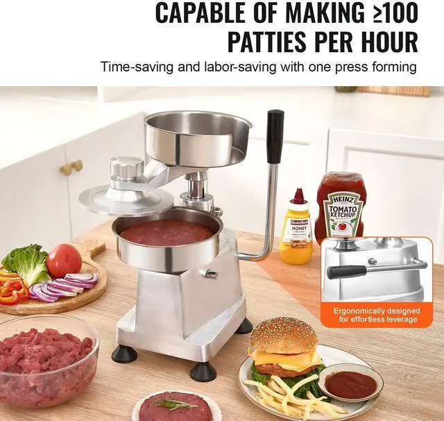 Alt view image 10 of 15 - VEVOR Commercial Burger Patty Maker  Hamburger Beef Patty Maker with 3 Convertible Mold(4/5/6-inch)  Heavy Duty Stainless Steel Burger Press Machine  Meat Forming Processor with 1500 Pcs Patty Papers