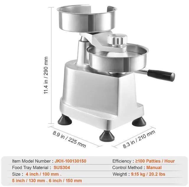 Alt view image 15 of 15 - VEVOR Commercial Burger Patty Maker  Hamburger Beef Patty Maker with 3 Convertible Mold(4/5/6-inch)  Heavy Duty Stainless Steel Burger Press Machine  Meat Forming Processor with 1500 Pcs Patty Papers