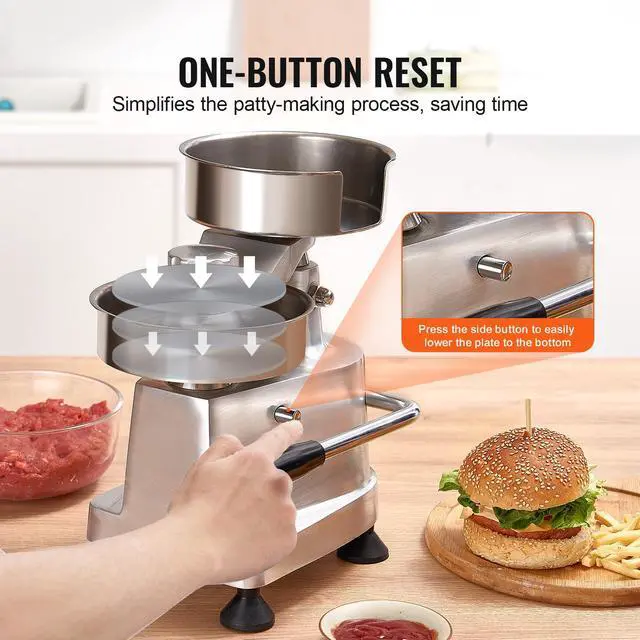 Alt view image 13 of 15 - VEVOR Commercial Burger Patty Maker  Hamburger Beef Patty Maker with 3 Convertible Mold(4/5/6-inch)  Heavy Duty Stainless Steel Burger Press Machine  Meat Forming Processor with 1500 Pcs Patty Papers