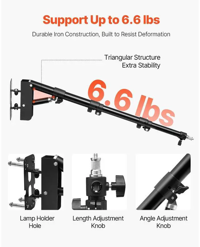 Alt view image 7 of 9 - VEVOR Wall Mount Triangle Boom Arm Light Stand 39.37 in/100 cm Ring Light Support