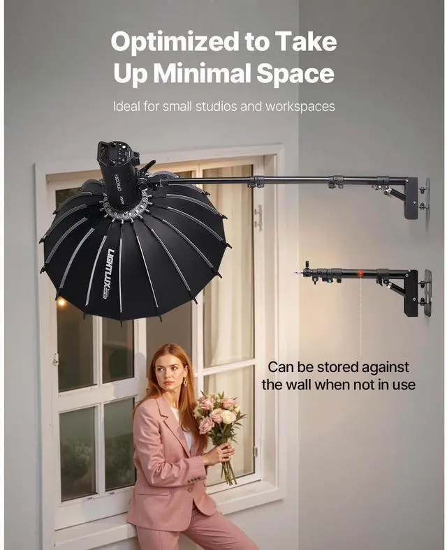 Alt view image 8 of 9 - VEVOR Wall Mount Triangle Boom Arm Light Stand 39.37 in/100 cm Ring Light Support