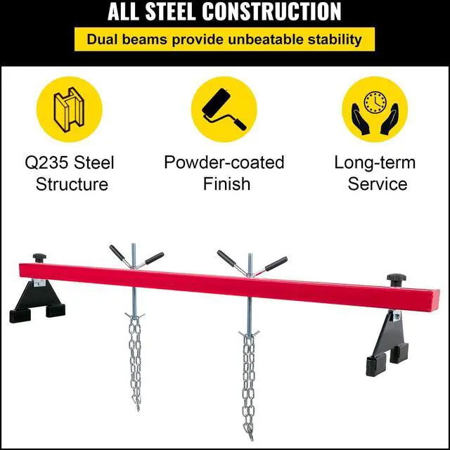 Alt view image 6 of 7 - Engine Support Bar 1100 Lbs Capacity Engine Transverse Bar Engine Hoist 2 Point Lift Holder Hoist Dual Hooks, Engine Hoist Keeps Engine Stable for Home Garages & Auto Repair Shop