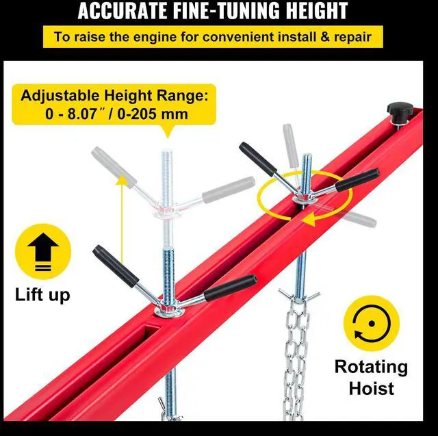 Alt view image 3 of 7 - Engine Support Bar 1100 Lbs Capacity Engine Transverse Bar Engine Hoist 2 Point Lift Holder Hoist Dual Hooks, Engine Hoist Keeps Engine Stable for Home Garages & Auto Repair Shop