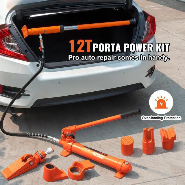 Alt view image 10 of 15 - VEVOR 12 Ton Porta Power Kit, Hydraulic Ram with Pump with 4.6 ft/1.4 m Oil Hose, Portable Hydraulic Jack with Storage Case for Automotive, Garage, Farm, Mechanic (26455 LBS)