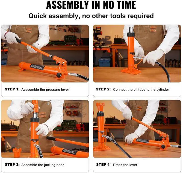 Alt view image 14 of 15 - VEVOR 12 Ton Porta Power Kit, Hydraulic Ram with Pump with 4.6 ft/1.4 m Oil Hose, Portable Hydraulic Jack with Storage Case for Automotive, Garage, Farm, Mechanic (26455 LBS)