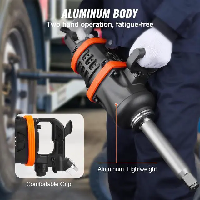 Alt view image 10 of 14 - VEVOR 1 Inch Air Impact Wrench, Up to 5175 ft-lbs Beast Reverse Torque Output Pneumatic Impact Gun w/ 8 Inch Extended Anvil for Repairs and Maintenance of Heavy Duty Machinery / Semi-Truck / Bus