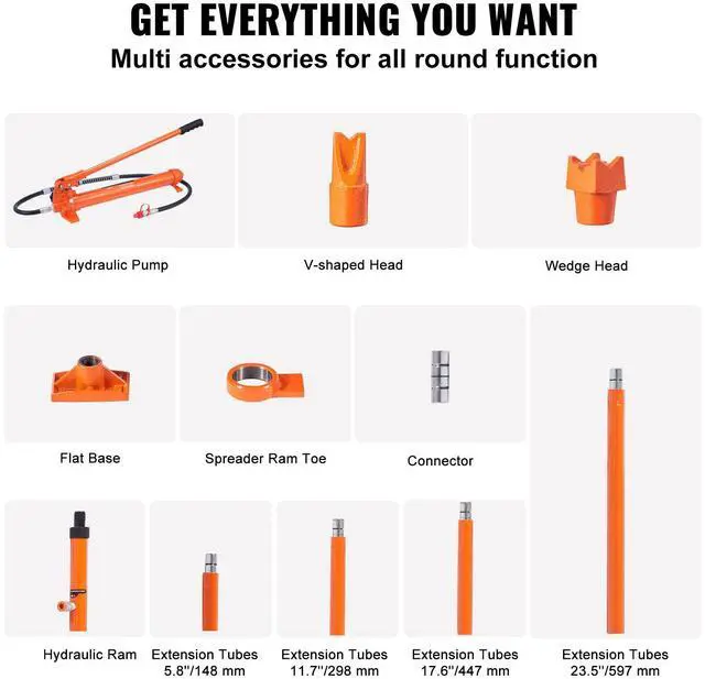 Alt view image 12 of 15 - VEVOR 20 Ton Porta Power Kit, Portable Hydraulic Jack with 4.6 ft/1.4 m Oil Hose, Car Frame Repair Tool with Storage Case for Automotive, Heavy Equipment, Mechanic (44000 LBS)