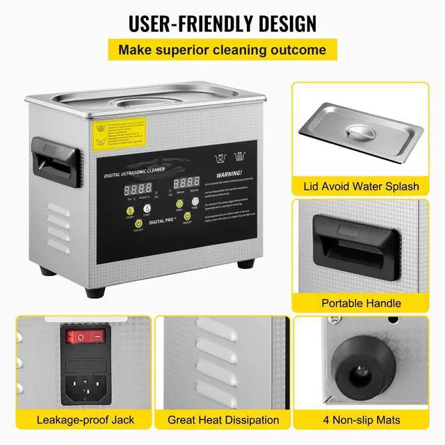 Alt view image 6 of 7 - 3L Upgraded Ultrasonic Cleaner (200W Heater,120W Ultrasonic) Professional Digital Lab Ultrasonic Parts Cleaner with Heater Timer for Jewelry Glasses Parts Cleaning