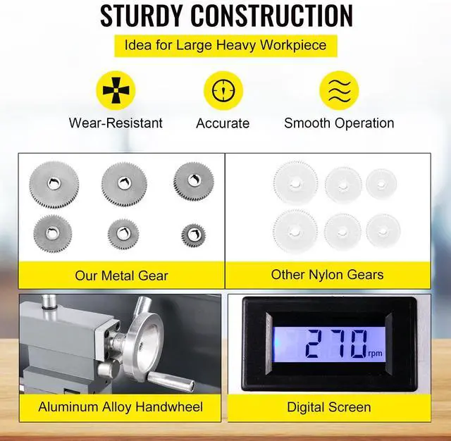 Alt view image 3 of 7 - Metal Lathe 8.7 x 29.5 Inch/220 x 750MM Mini Metal Lathe 1.1KW Infinitely Variable Speed  Mini Lathe Machine  LED Screen for Counter Face Turning Driling