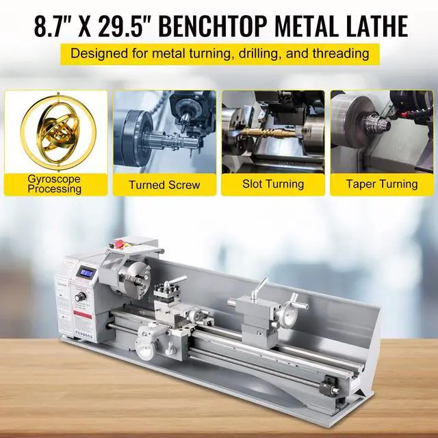 Alt view image 2 of 7 - Metal Lathe 8.7 x 29.5 Inch/220 x 750MM Mini Metal Lathe 1.1KW Infinitely Variable Speed  Mini Lathe Machine  LED Screen for Counter Face Turning Driling