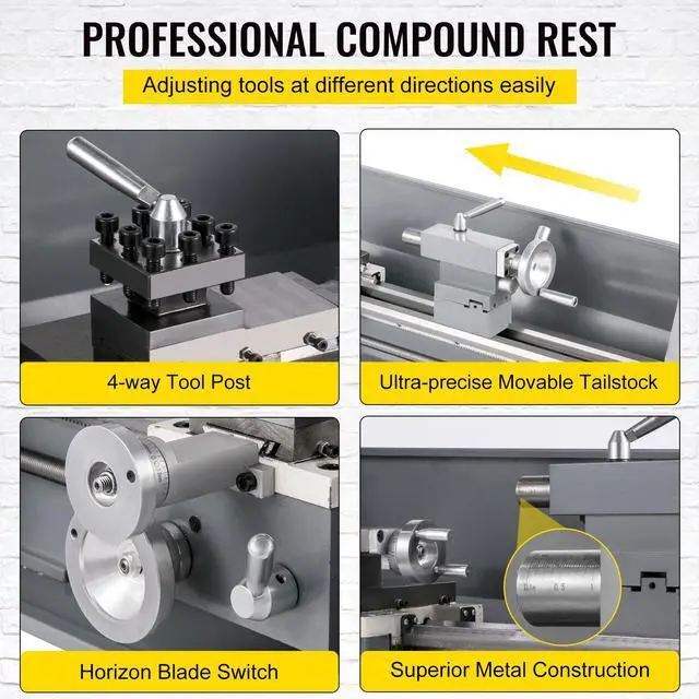 Alt view image 6 of 7 - Metal Lathe 8.7 x 29.5 Inch/220 x 750MM Mini Metal Lathe 1.1KW Infinitely Variable Speed  Mini Lathe Machine  LED Screen for Counter Face Turning Driling