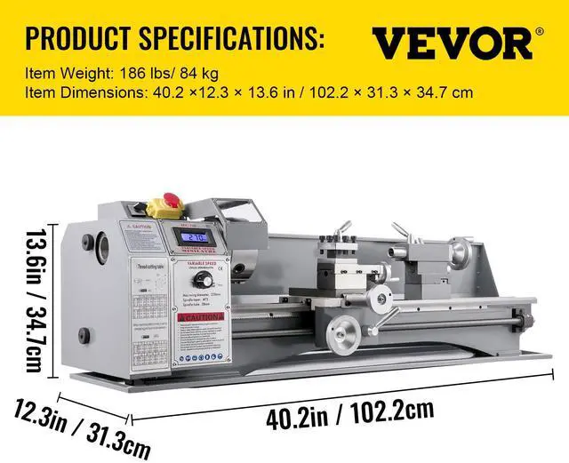 Alt view image 7 of 7 - Metal Lathe 8.7 x 29.5 Inch/220 x 750MM Mini Metal Lathe 1.1KW Infinitely Variable Speed  Mini Lathe Machine  LED Screen for Counter Face Turning Driling