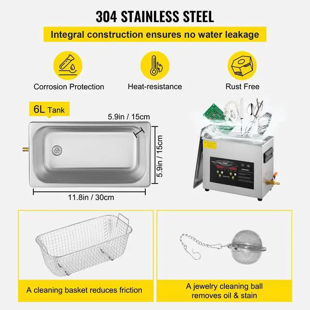 Alt view image 5 of 7 - 6L Upgraded Ultrasonic Cleaner (400W Heater,180W Ultrasonic) Professional Digital Lab Ultrasonic Parts Cleaner with Heater Timer for Jewelry Glasses Instruments Cleaning