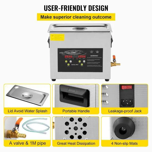 Alt view image 6 of 7 - 6L Upgraded Ultrasonic Cleaner (400W Heater,180W Ultrasonic) Professional Digital Lab Ultrasonic Parts Cleaner with Heater Timer for Jewelry Glasses Instruments Cleaning