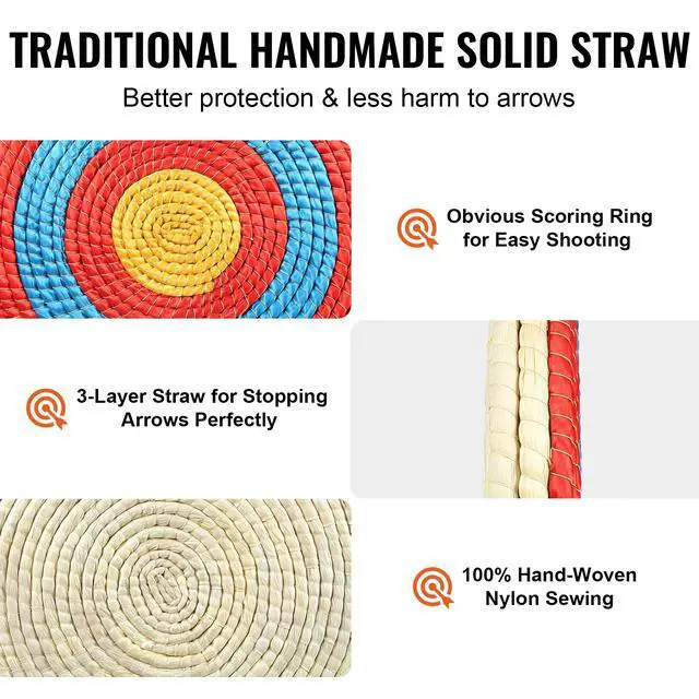 Alt view image 10 of 14 - VEVOR Archery Target, 3 Layers 20" Arrow Target, Traditional Solid Straw Round Archery Target Shooting Bow, Hand-Made Arrows Target, Coloured Rope Target for Backyard Outdoor Hunting Shooting Practice