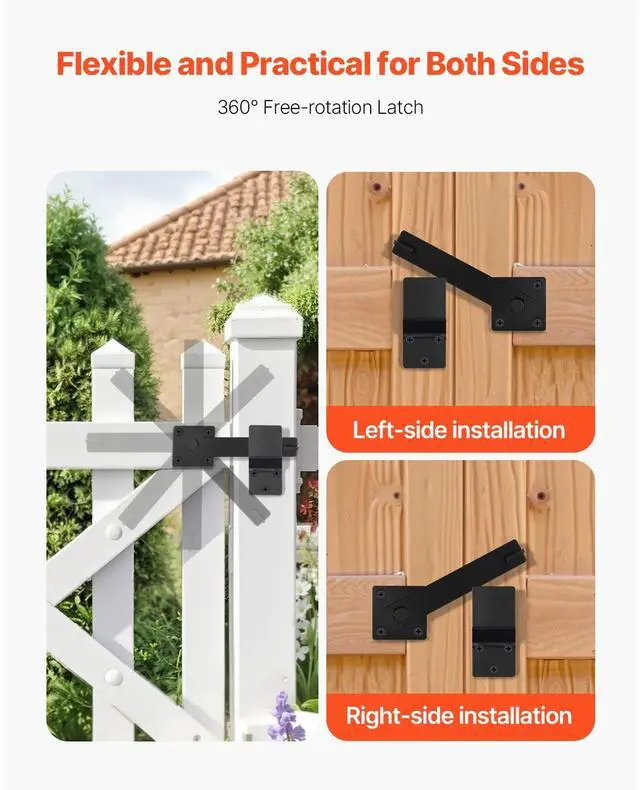 Alt view image 4 of 8 - VEVOR Flip Gate Latch, Metal Heavy Duty Gate Latches, Flip Latch Hardware with High Hardness, 360° Rotating Latches, Matte Powder Coating Finish, Ideal for Fence, Garage, Pool, Garden, Black