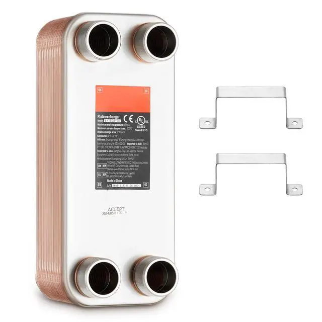 Alt view image 2 of 8 - VEVOR Heat Exchanger, 5"x 12" 30 Plates Brazed Plate Heat Exchanger, Copper/316L Stainless Steel Water To Water Heat Exchanger For Floor Heating, Water Heating, Snow Melting, Beer Cooling