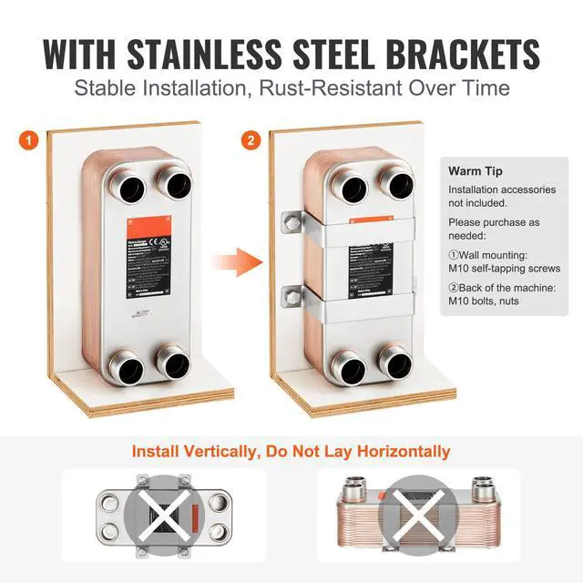 Alt view image 7 of 8 - VEVOR Heat Exchanger, 5"x 12" 30 Plates Brazed Plate Heat Exchanger, Copper/316L Stainless Steel Water To Water Heat Exchanger For Floor Heating, Water Heating, Snow Melting, Beer Cooling