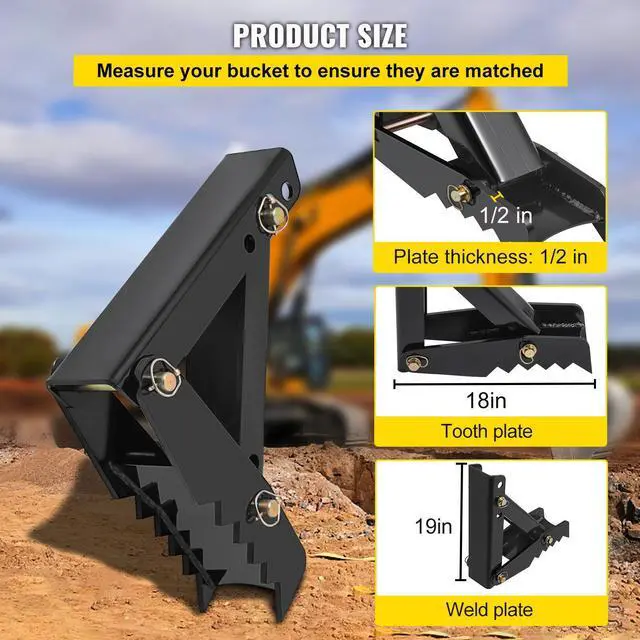 Alt view image 3 of 7 - 18\" Backhoe Thumb, 1/2\" Teeth Thickness Heavy Duty Excavator Thumb, Black Steel Weld On Thumb Attachments with 12mm Bolt-On Design Adjustable Mechanical Thumb for Backhoe/Excavator