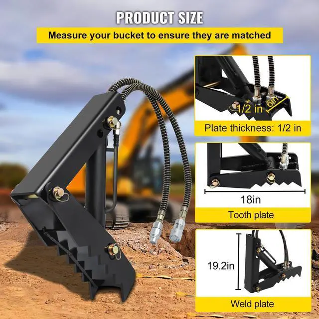Alt view image 3 of 7 - Hydraulic Backhoe Thumb, 18 inch 1/2" Thickness Heavy Duty Excavator Thumb, Black Steel Weld On Thumb Attachments with Hydraulic Cylinder, Mechanical Hydraulic Thumb for Backhoe/Excavator
