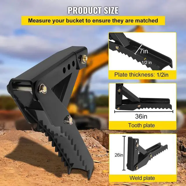 Alt view image 3 of 7 - Backhoe Excavator Thumb Attachments, 36 inch  Adjustable Extreme Weld On Backhoe Thumb Hoe Clamp 1/2 Inch Teeth Thick Steel Plate 16MM Assembly Bolt-On Design