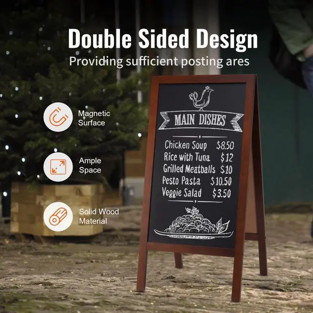 Alt view image 9 of 14 - VEVOR A Frame Chalkboard Sign, Double-Sided Sidewalk Signs, Freestanding Vintage Wooden Chalk Board with Chalks & Magnetic Eraser, Rustic Brown Outdoor Sandwich Board, 20"x40", Kitchen Home Wedding