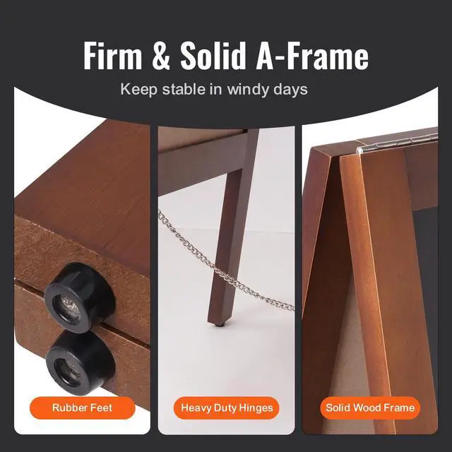 Alt view image 12 of 14 - VEVOR A Frame Chalkboard Sign, Double-Sided Sidewalk Signs, Freestanding Vintage Wooden Chalk Board with Chalks & Magnetic Eraser, Rustic Brown Outdoor Sandwich Board, 20"x40", Kitchen Home Wedding