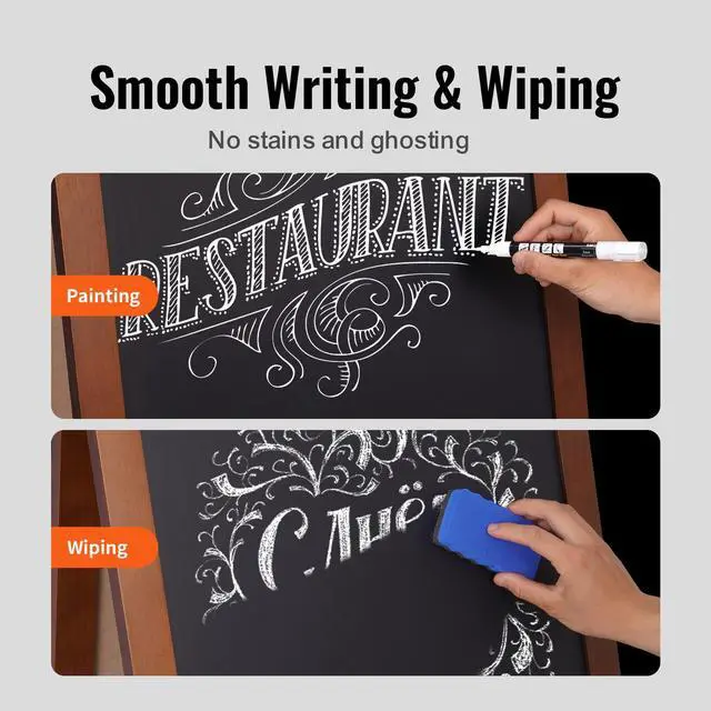 Alt view image 11 of 14 - VEVOR A Frame Chalkboard Sign, Double-Sided Sidewalk Signs, Freestanding Vintage Wooden Chalk Board with Chalks & Magnetic Eraser, Rustic Brown Outdoor Sandwich Board, 20"x40", Kitchen Home Wedding