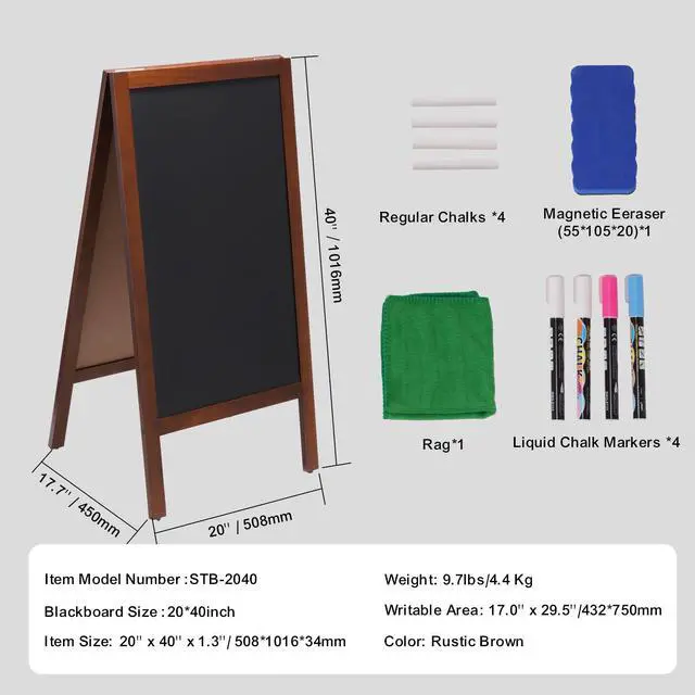 Alt view image 14 of 14 - VEVOR A Frame Chalkboard Sign, Double-Sided Sidewalk Signs, Freestanding Vintage Wooden Chalk Board with Chalks & Magnetic Eraser, Rustic Brown Outdoor Sandwich Board, 20"x40", Kitchen Home Wedding