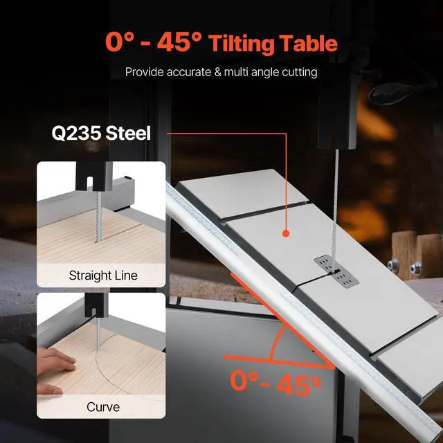 Alt view image 5 of 7 - Band Saw, 13.39-Inch, Benchtop Bandsaw with Stand, 440-846 RPM Continuously Viable Speed, 1100W 1-1/2HP, 110V, Optimized Work Light, and Miter Gauge, for Woodworking Aluminum Wood Metal Copper