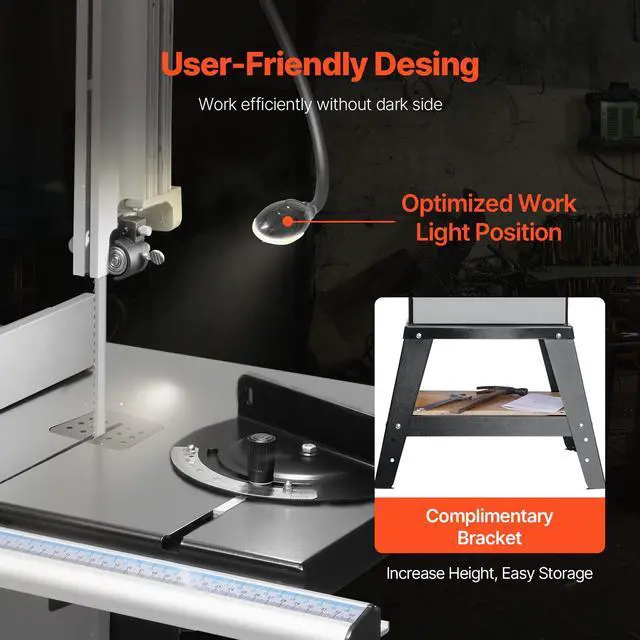 Alt view image 6 of 7 - Band Saw, 13.39-Inch, Benchtop Bandsaw with Stand, 440-846 RPM Continuously Viable Speed, 1100W 1-1/2HP, 110V, Optimized Work Light, and Miter Gauge, for Woodworking Aluminum Wood Metal Copper