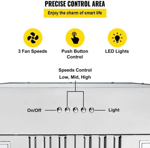 Alt view image 12 of 15 - VEVOR Insert Range Hood, 800CFM 3-Speed, 30 Inch Stainless Steel Built-in Kitchen Vent with Push Button Control LED Lights Baffle Filters, Ducted/Ductless Convertible, ETL Listed