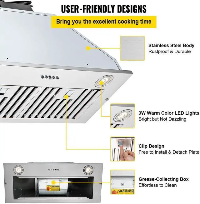 Alt view image 14 of 15 - VEVOR Insert Range Hood, 800CFM 3-Speed, 30 Inch Stainless Steel Built-in Kitchen Vent with Push Button Control LED Lights Baffle Filters, Ducted/Ductless Convertible, ETL Listed