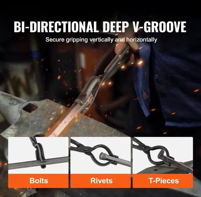 Alt view image 9 of 14 - VEVOR Blacksmith Tongs, 18 V-Bit Bolt Tongs, Carbon Steel Forge Tongs with A3 Steel Rivets, for Long, Irregular, and Nail-shaped Forgings, for Beginner and Seasoned Blacksmiths and Bladesmiths