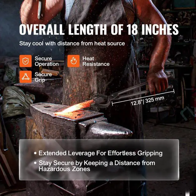 Alt view image 10 of 14 - VEVOR Blacksmith Tongs, 18 V-Bit Bolt Tongs, Carbon Steel Forge Tongs with A3 Steel Rivets, for Long, Irregular, and Nail-shaped Forgings, for Beginner and Seasoned Blacksmiths and Bladesmiths