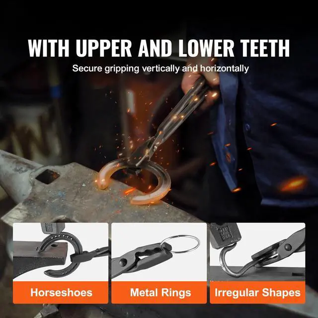 Alt view image 9 of 14 - VEVOR Blacksmith Tongs, 18 Wolf Jaw Tongs, Carbon Steel Forge Tongs with A3 Steel Rivets, for Horseshoes, Curved Shapes, Block Forgings, for Beginner and Seasoned Blacksmiths and Bladesmiths
