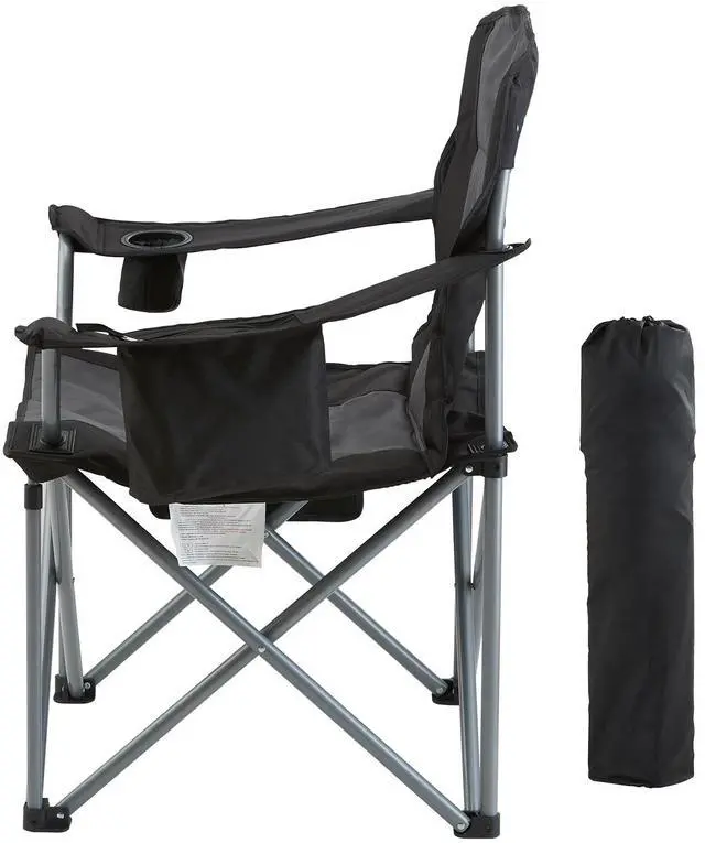 Alt view image 8 of 14 - VEVOR Camping Folding Chair for Adults, Portable Heavy Duty Outdoor Quad Lumbar Back Padded Arm Chairs with Side Pockets, Cup Holder and Cooler Bag for Beach, Lawn, Picnic, Fishing, Backpacking, Black