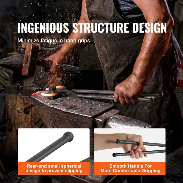 Alt view image 11 of 14 - VEVOR Blacksmith Tongs, 18 Wolf Jaw Tongs, Carbon Steel Forge Tongs with A3 Steel Rivets, for Horseshoes, Curved Shapes, Block Forgings, for Beginner and Seasoned Blacksmiths and Bladesmiths