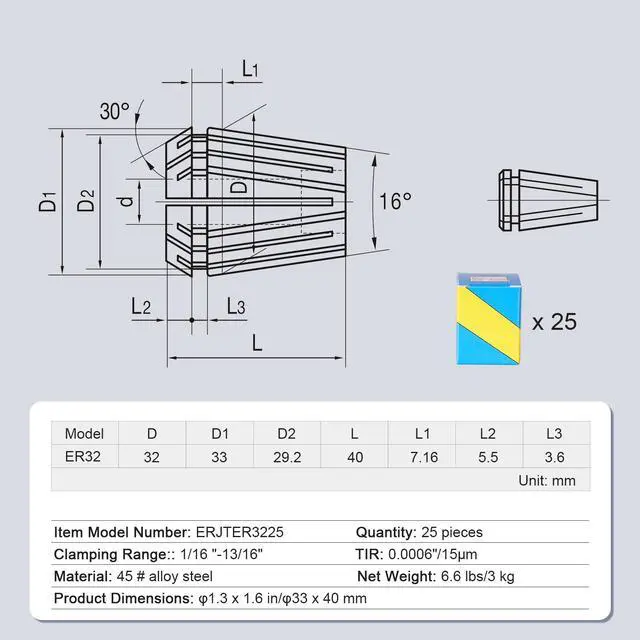 Alt view image 14 of 14 - VEVOR 25 pcs ER32 Collet Set, 1/16''-13/16'', ER32 Spring Collet Chuck Set, 0.0006"/15 m TIR Lathe Chuck Tool with 25 Labeled Storage Boxes, for CNC Engraving Machine Milling Lathe Tool Drill Press