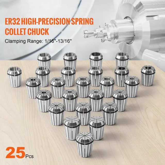 Alt view image 9 of 14 - VEVOR 25 pcs ER32 Collet Set, 1/16''-13/16'', ER32 Spring Collet Chuck Set, 0.0006"/15 m TIR Lathe Chuck Tool with 25 Labeled Storage Boxes, for CNC Engraving Machine Milling Lathe Tool Drill Press