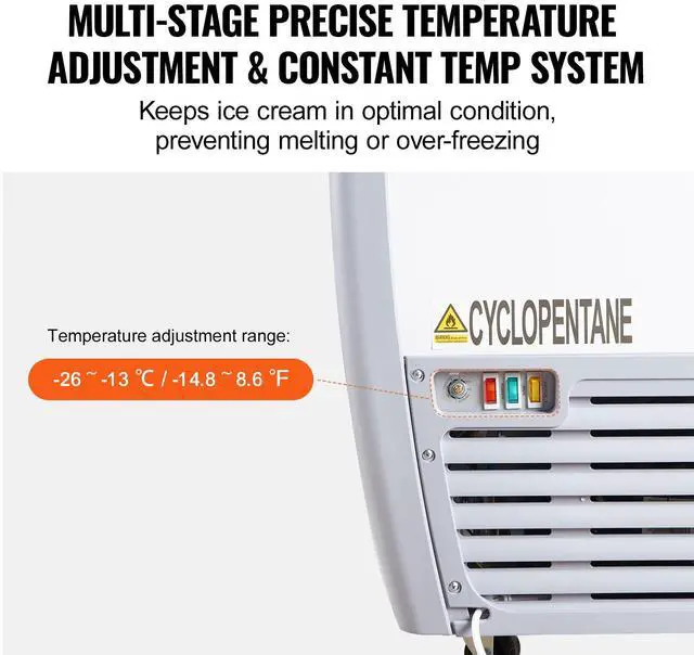 Alt view image 3 of 7 - Commercial Ice Cream Display Case, 16.3 Cu.ft Chest Freezer, Mobile Glass Top Deep Freezer, Restaurant Gelato Dipping Cabinet with 5 Wire Baskets, 2 Sliding Glass Doosr, Locking Casters, White