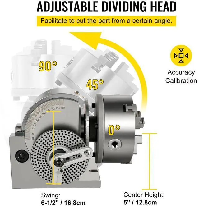 Alt view image 4 of 7 - Dividing Head BS-1 Dividing Head Set 6\" 3-jaw Chuck Semi Universal Milling Set with 6\" Chuck+Tailstock+Dividing Plates for Milling Grinding Drilling Machine