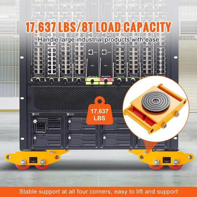 Alt view image 9 of 14 - VEVOR 4PCS Machinery Skate Dolly, 17637 LBS/8T Industrial Machinery Mover, Heavy Duty Carbon Steel Machinery Moving Skate with 4 PU Wheels and 360° Rotation Non-Slip Cap for Warehouse, Workshop, Facto