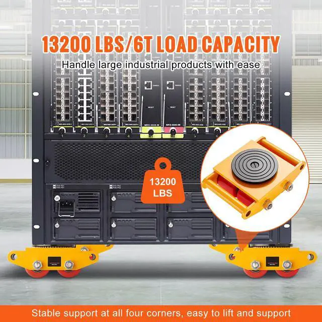 Alt view image 9 of 14 - VEVOR Machinery Skate Dolly, 13,200 LBS/6T Industrial Machinery Mover, Heavy Duty Carbon Steel Machinery Moving Skate with 4 PU Wheels and 360° Rotation Non-Slip Cap for Warehouse, Workshop, Factory