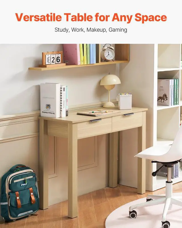Alt view image 9 of 14 - VEVOR Small Desk with Drawers, Kids Desk for Bedroom, Modern Simple Study Table for Drawing, Reading, Writing, Rectangle MDF Furniture Study Storage Table for Home, Office, Light Wood